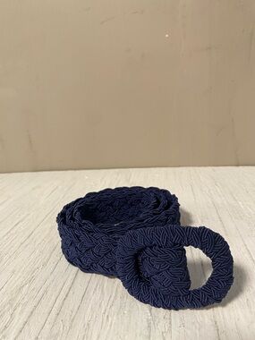 Navy Woven Braided Cord Belt with Covered Buckle - Women's Accessories